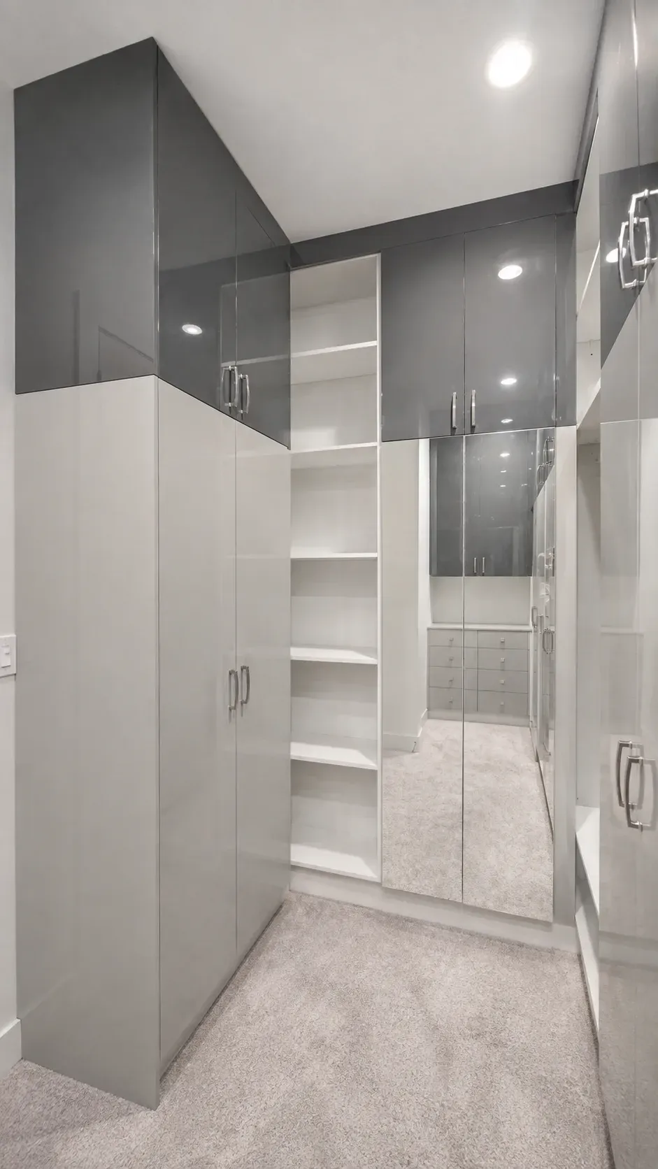 White and Dark Gray Walk-In Closet