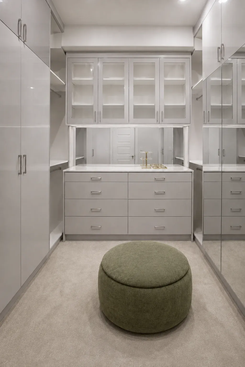 White and Light Gray Walk-In Closet