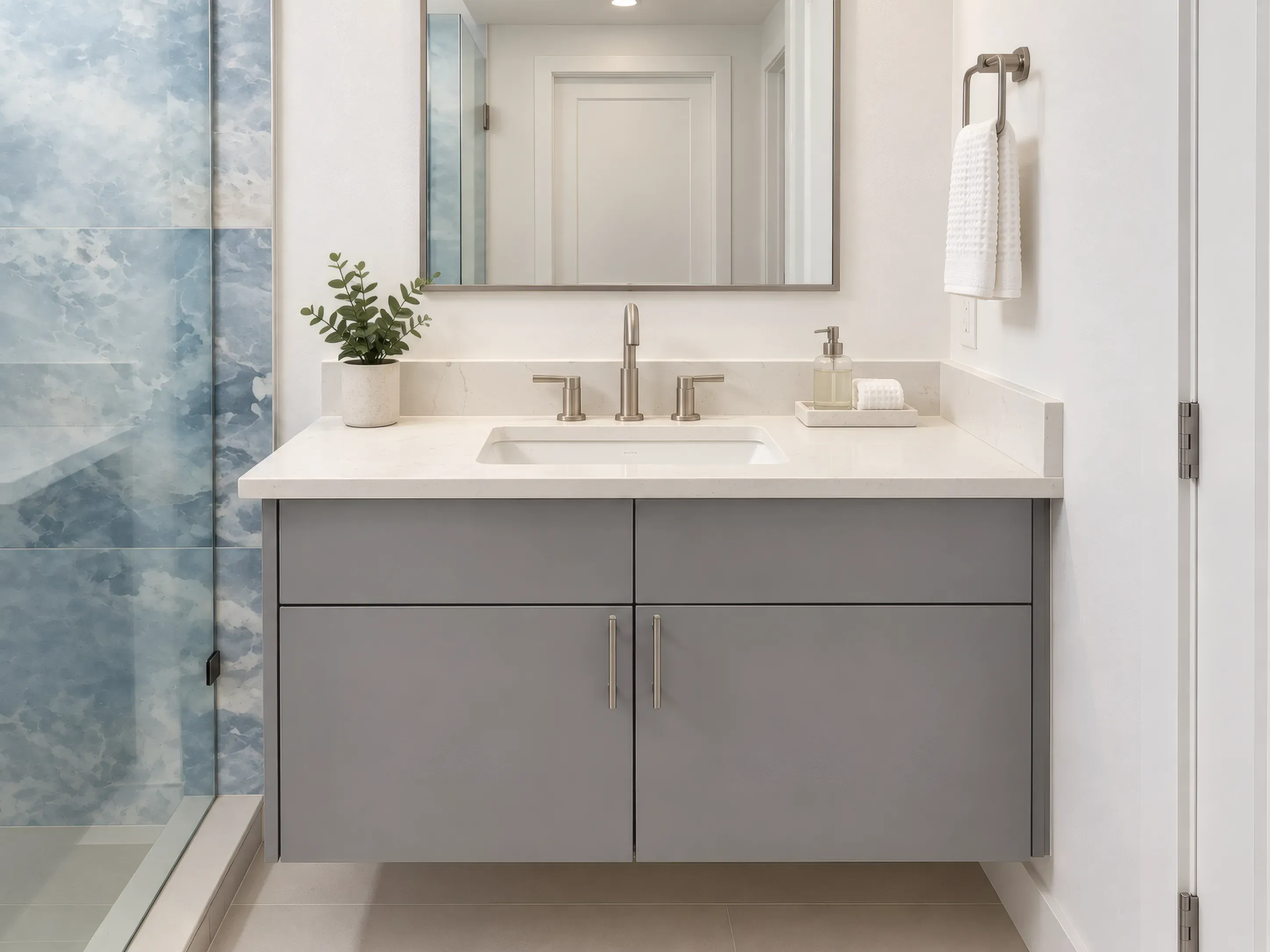 Matte Gray Bathroom Cabinetry, view 2
