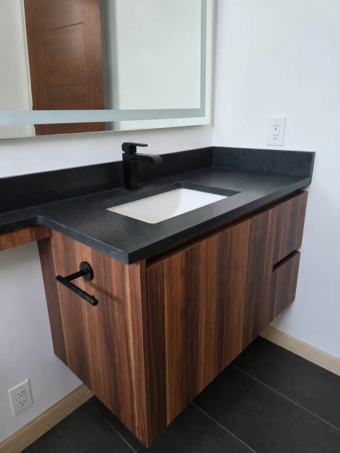 Modern Walnut Floating Vanity, detail 2